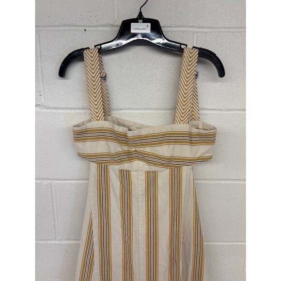 Alexis Sz M Mercier White Gold Striped Square Neck A-Line Cut Out Midi Dress - Picture 4 of 11